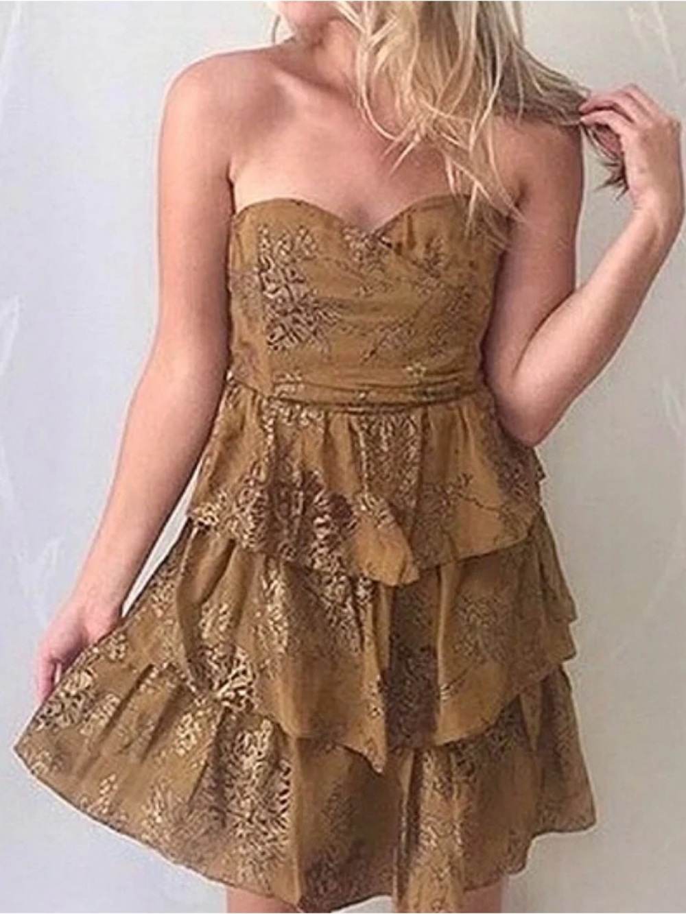 Anthropologie Moulinette Soeurs Tiered Babydoll Strapless 100% Silk Dress Size M
